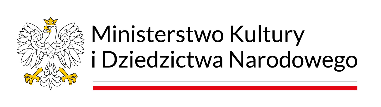 Logotyp Ministerstwa Kultury i Dziedzictwa Narodowego. Napis, orzeł w koronie oraz flaga Polski.