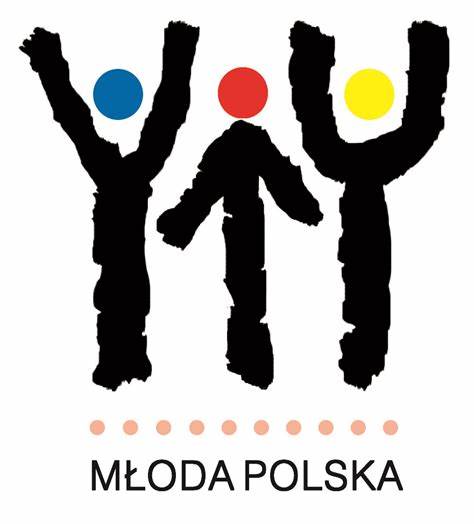 Logotyp Młoda Polska. Znak graficzny symbolizujący postaci oraz napis Młoda Polska.